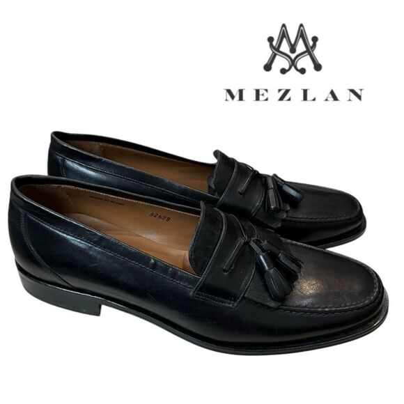 Mezlan E2391 Men\'s Black Leather Slip-on Tassel Loafers Dress Shoes 9  9M main image 4